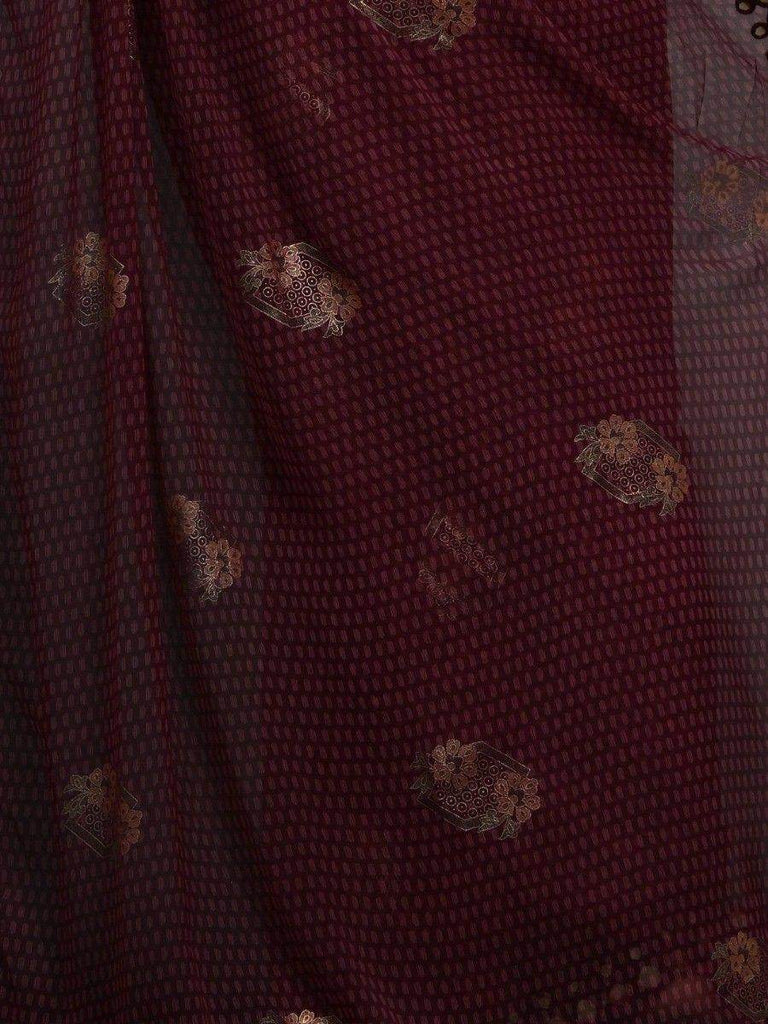 Charming Maroon Foil Printed Georgette Festival Wear Saree With Blouse