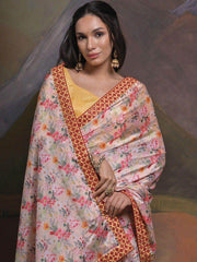 Gorgeous Cream Floral Printed Chinon Function Wear Saree With Blouse
