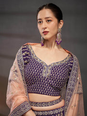 Dazzling Purple Sequins Silk Reception Wear Lehenga Choli With Dupatta