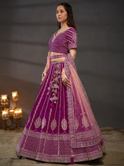 Pretty Burgundy Sequins Silk Wedding Wear Lehenga Choli With Dupatta