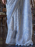 Alluring Sky-Blue Printed Cotton Casual Wear Saree With Blouse