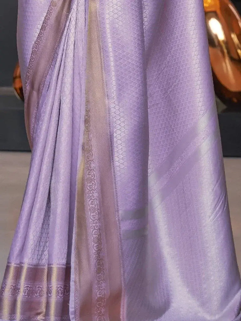 Gorgeous Lavender Zari Woven Silk Festival Wear Saree With Blouse