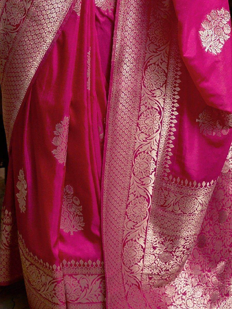 Charming Pink Zari Woven Georgette Event Wear Saree With Blouse