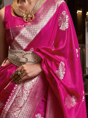 Charming Pink Zari Woven Georgette Event Wear Saree With Blouse