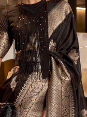 Precious Black Zari Woven Georgette Reception Wear Saree With Blouse