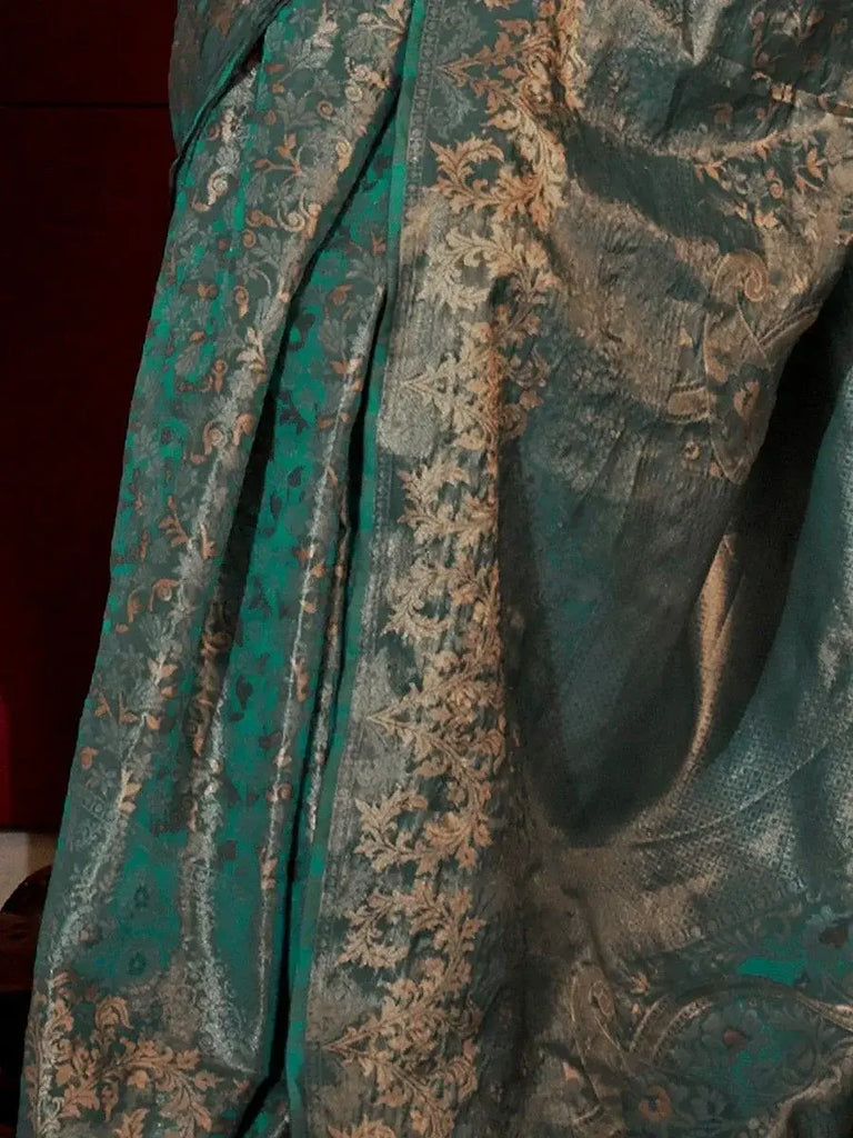 Beautiful Aqua Blue Zari Weaving Silk Reception Wear Saree With Blouse