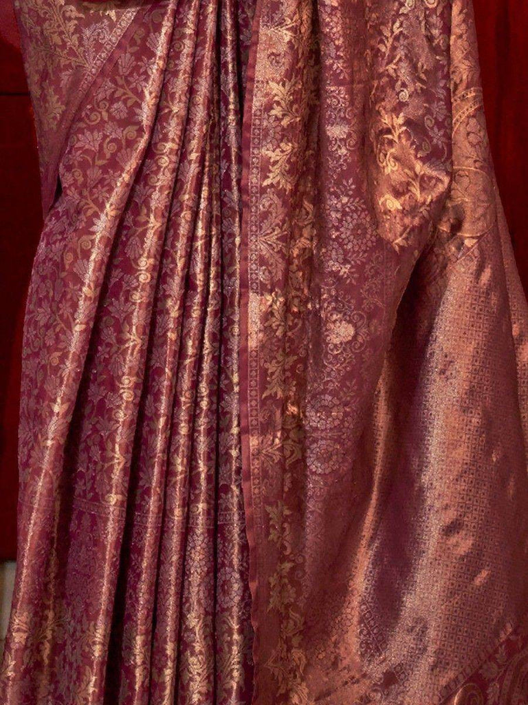 Stunning Rani Pink Zari Woven Silk Event Wear Saree With Blouse