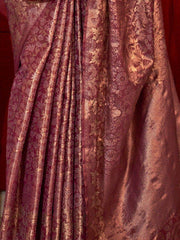 Stunning Rani Pink Zari Woven Silk Event Wear Saree With Blouse