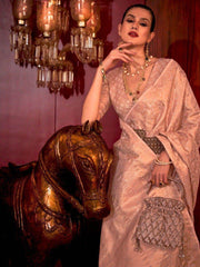 Fascinating Peach Zari Woven Silk Reception Wear Saree With Blouse