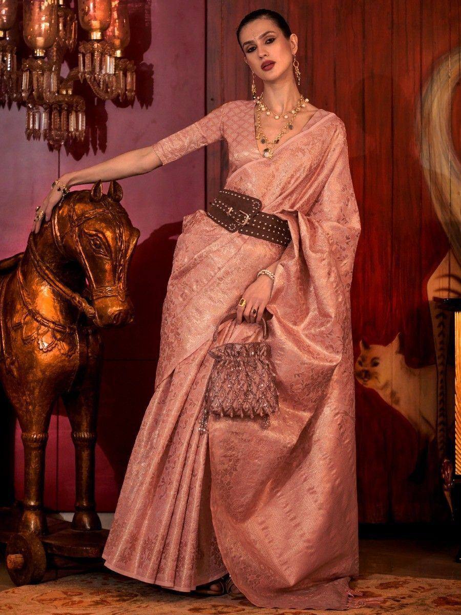 Elegant pink designer saree with belt, perfect for Indian ethnic wear events