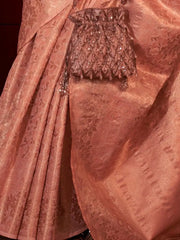 Fascinating Peach Zari Woven Silk Reception Wear Saree With Blouse