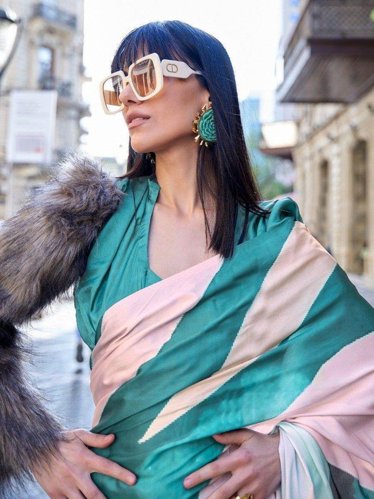 Alluring Multi-Color Digital Print Satin Party Wear Saree With Blouse
