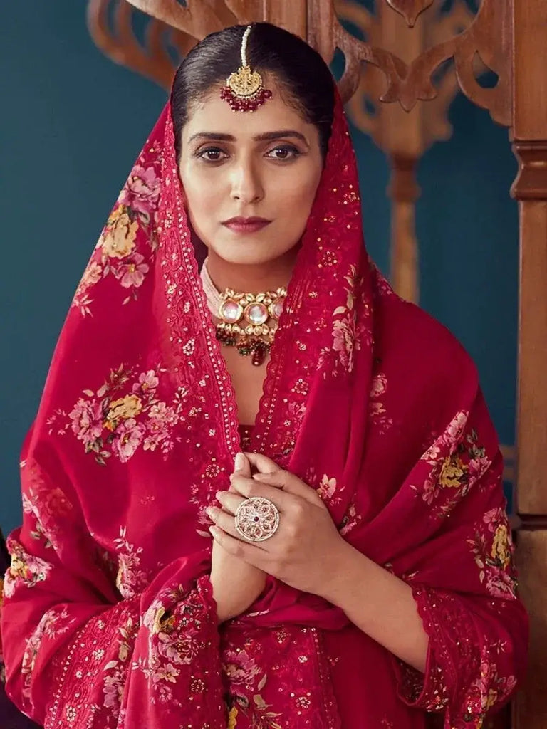 Captivating Rani Pink Embroidered Georgette Event Wear Salwar Suit