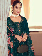 Marvelous Teal Blue Embroidered Georgette Traditional Pant Suit