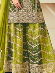 Awesome Green Embroidered Chinon Eid Sharara Suit With Dupatta