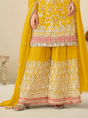 Precious Yellow Sequins Chinon Eid Sharara Suit With Dupatta