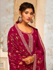 Bewitching Rani Pink Embroidered Georgette Festival Wear Palazzo Suit