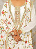 Gorgeous White Embroidered Georgette Traditional Palazzo Suit