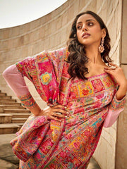 Beautiful Peach Zari Weaving Silk Festival Wear Saree With Blouse