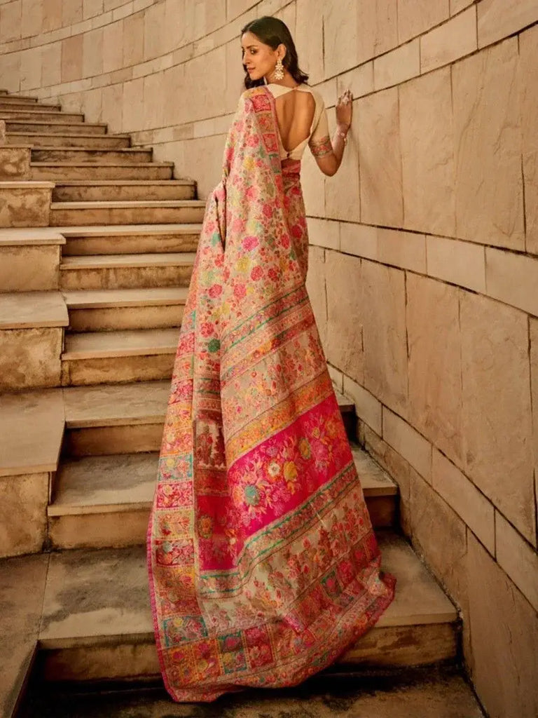 Gorgeous Light Grey Zari Weaving Silk Saree With Blouse