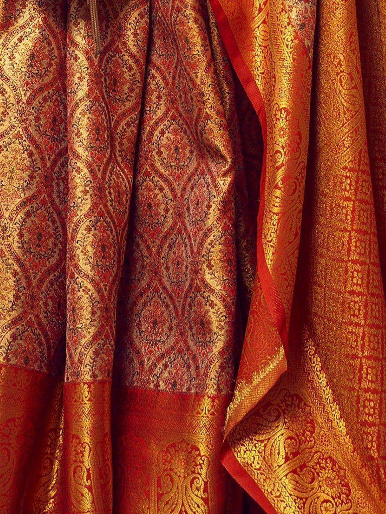 Charming Orange Zari Woven Silk Festival Wear Saree With Blouse
