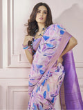 Alluring Lavender Digital Printed Silk Casual Wear Saree With Blouse