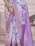 Alluring Lavender Digital Printed Silk Casual Wear Saree With Blouse