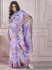 Alluring Lavender Digital Printed Silk Casual Wear Saree With Blouse