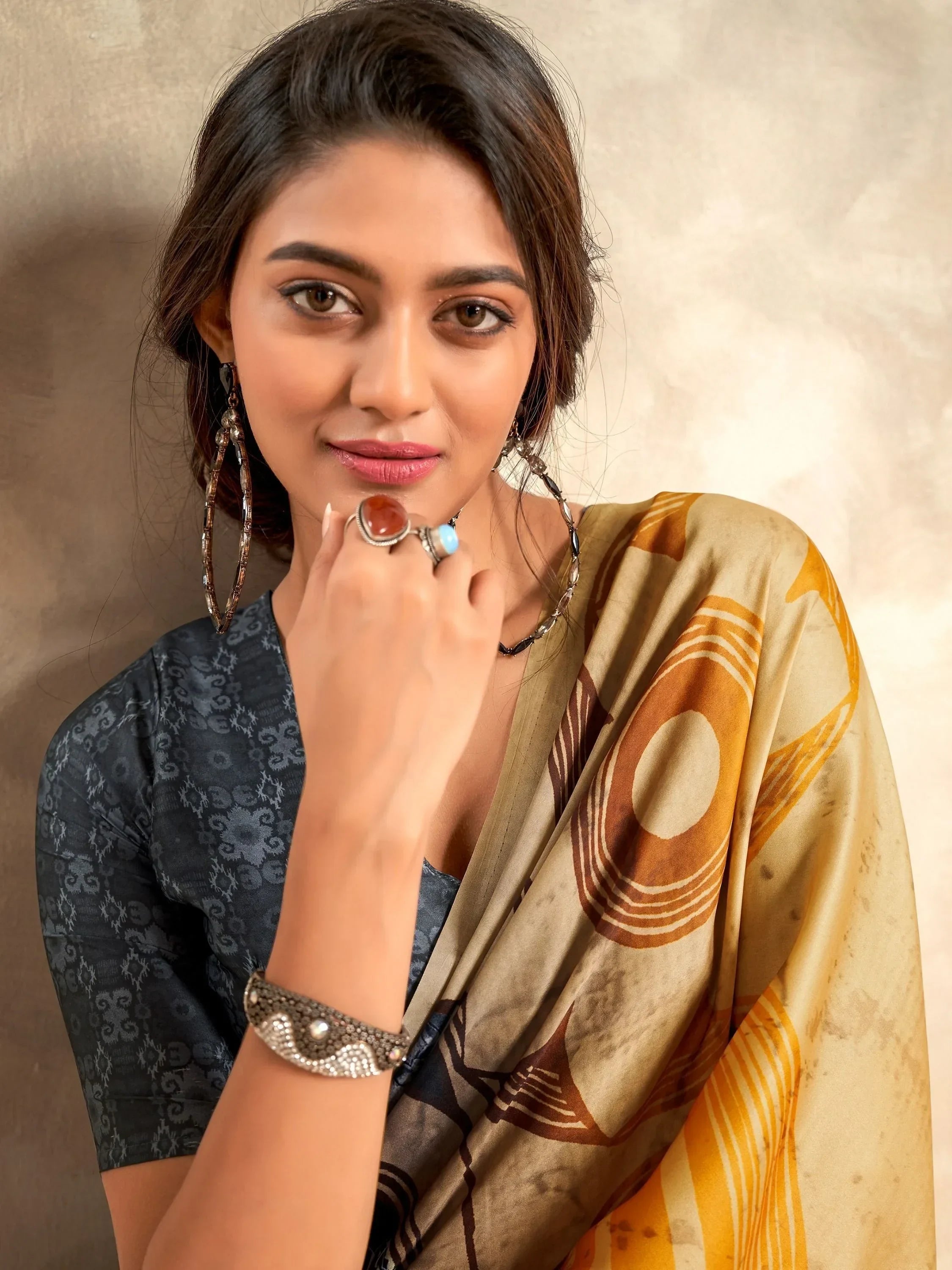 Awesome Multi-Color Digital Printed Satin Office Wear Saree With Blouse