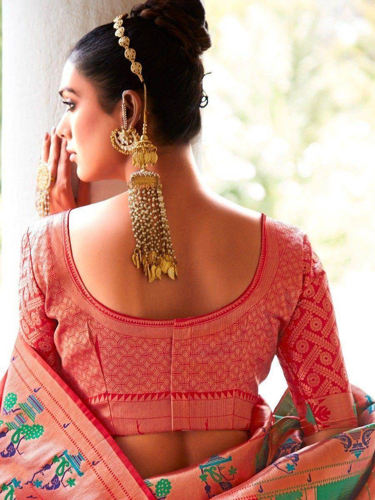 Precious Red Zari Weaving Silk Wedding Saree With Blouse