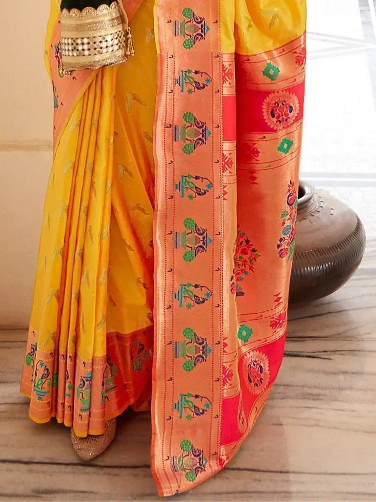 Fascinating Yellow Zari Woven Silk Haldi Wear Saree With Blouse