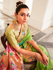Charming Light Green Zari Weaving Silk Traditional Saree With Blouse