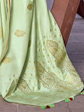 Amazing Pista Green Zari Weaving Satin Reception Wear Saree