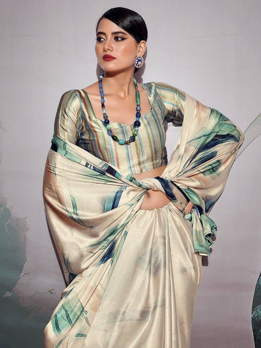 Stylish printed saree with matching blouse, perfect for ethnic occasions and Indian wear