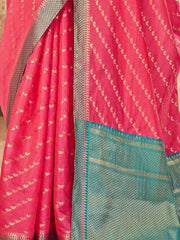 Amazing Pink Zari Woven Banarasi Silk Wedding Wear Saree With Blouse