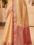Fabulous Beige Zari Weaving Banarasi Silk Festival Wear Saree
