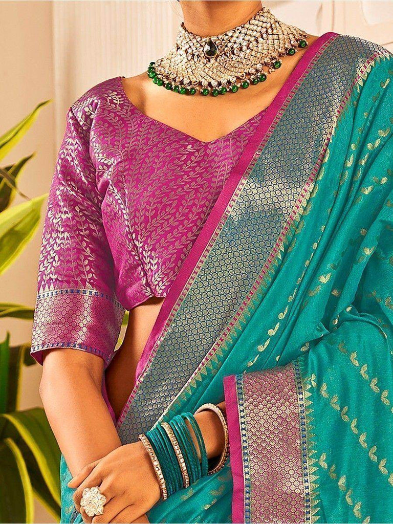 Beautiful Sea Green Zari Woven Banarasi Silk Reception Wear Saree