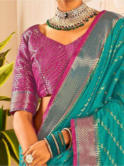 Beautiful Sea Green Zari Woven Banarasi Silk Reception Wear Saree