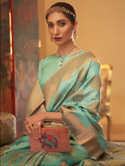 Incredible Sea Green Zari Weaving Silk Reception Wear Saree With Blouse
