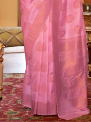 Lovable Pink Zari Woven Silk Wedding Wear Saree With Blouse