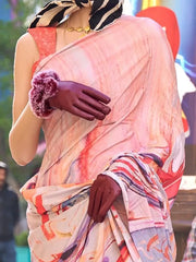 Attractive Peach Digital Printed Silk Event Wear Saree With Blouse