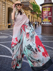 Marvelous Grey Digital Printed Silk Festival Wear Saree With Blouse