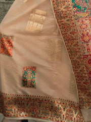 Amazing Beige Zari Woven Silk Traditional Saree With Blouse