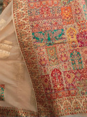 Amazing Beige Zari Woven Silk Traditional Saree With Blouse