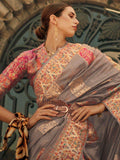 Adorable Dusty Brown Zari Woven Silk Traditional Saree With Blouse