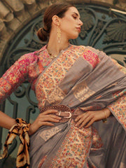 Adorable Dusty Brown Zari Woven Silk Traditional Saree With Blouse