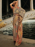 Adorable Dusty Brown Zari Woven Silk Traditional Saree With Blouse