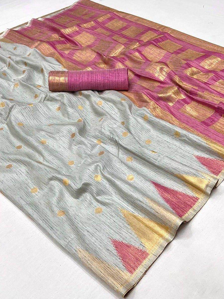 Alluring Grey Zari Weaving Silk Event Wear Saree With Blouse
