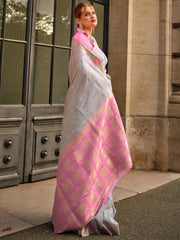 Alluring Grey Zari Weaving Silk Event Wear Saree With Blouse