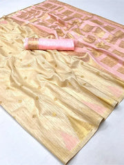 Captivating Beige Zari Weaving Silk Traditional Saree With Blouse